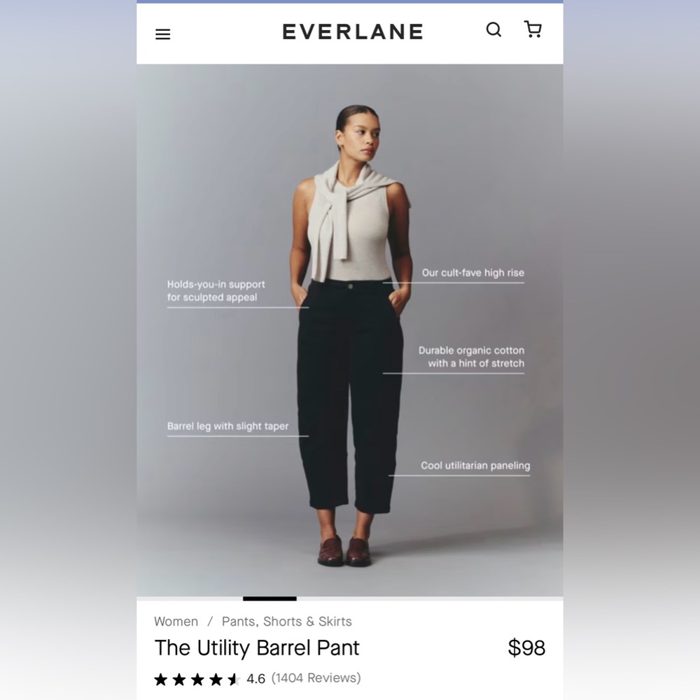Everlane Utility Barrel Pant in black size 2